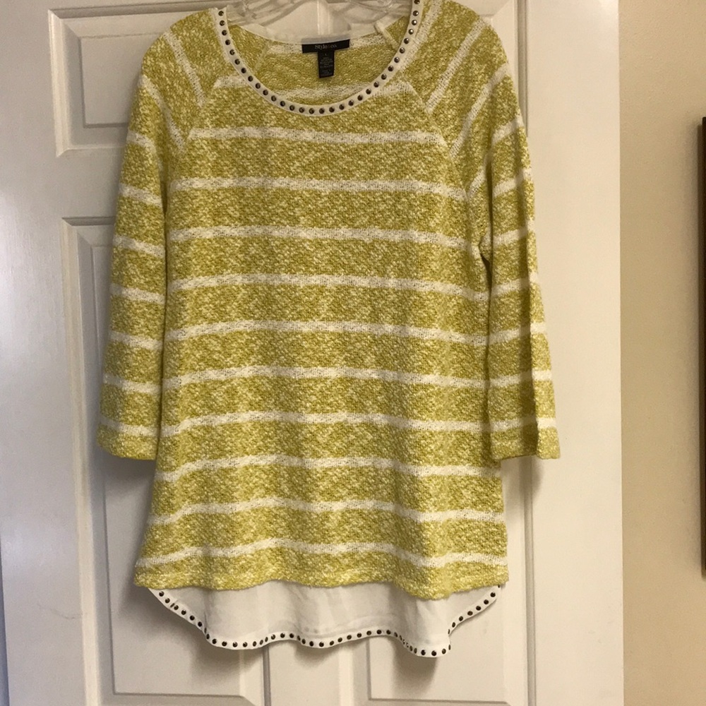 Lemon yellow with white stripes sweater